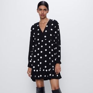ZARA EMBROIDERED POLKA DOT DRESS - BLACK AND WHITE